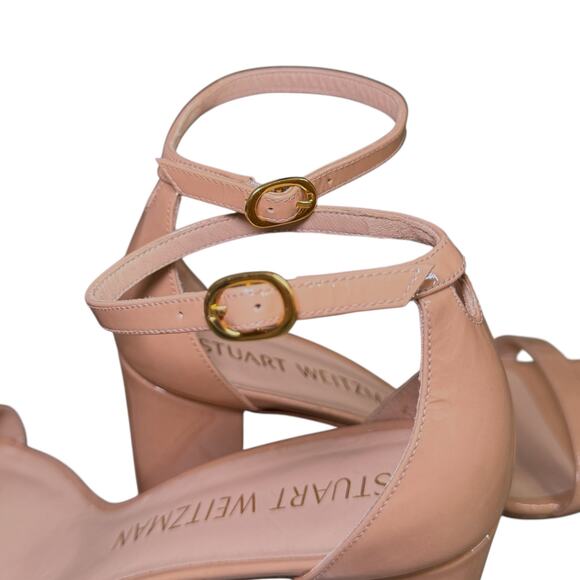 Stuart Weitzman Size 11B Ankle Strap Block Heel Sandal Nude Pink Patent Leather - Picture 10 of 12
